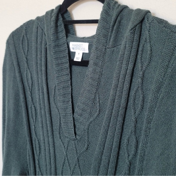 Market & Spruce Afon Hooded Cable Knit Sweater Size 2X Forest Green - Picture 3 of 8